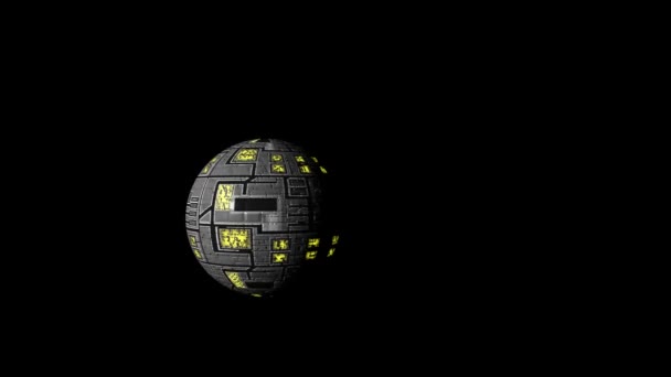 Abstract Sphere Space Station Texture Moving Black Background Animation — Stock Video