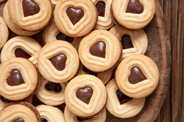 Close Heart Shape Cookies Plate Latar Belakang Tampilan Atas Ruang — Stok Foto