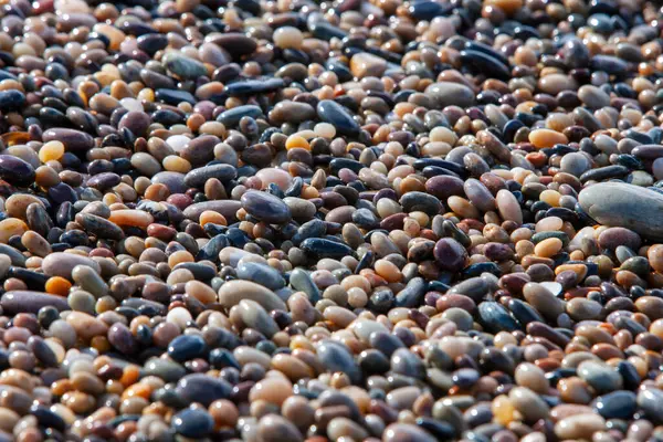 Mokre Okrągłe Kamienie Beach Pebbles Naturalne Tło Tekstura — Zdjęcie stockowe