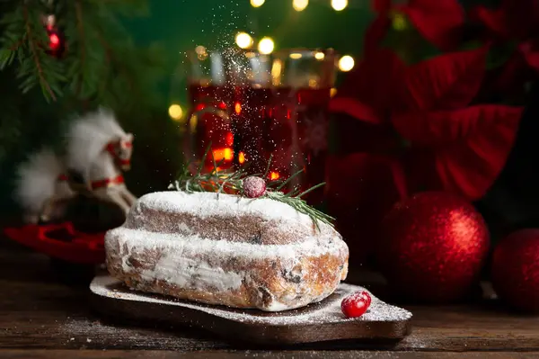 Christmas Composition Festive Traditional Stollen Christmas New Year Home Holidays — Stock Photo, Image