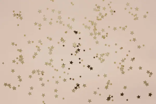 Natale Festivo Capodanno Dorato Forma Stella Glitter Confetti Sulla Pesca — Foto Stock