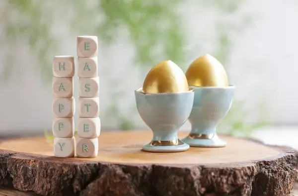 Selamat Paskah Selamat Atas Latar Belakang Telur Yang Menyebar — Stok Foto