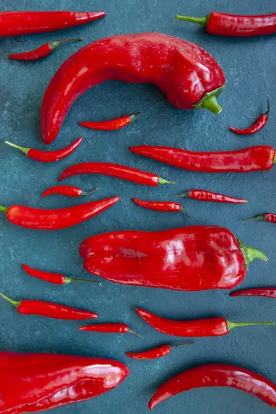 Fresh Spicy Chili Peppers Paprika Top View Stock Photo