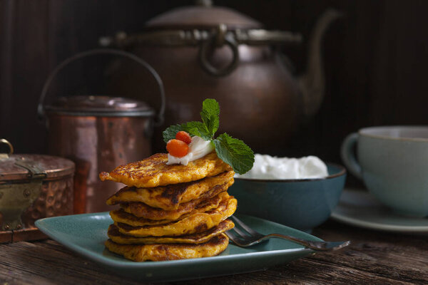 Traditional Homemade Pancakes Close Selective Focus Stock Photo