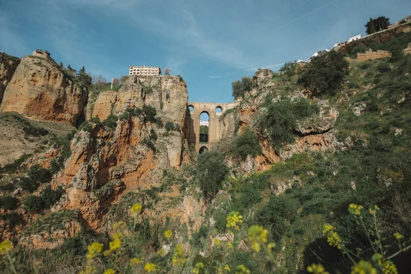Andalusias Must-See Tourist Destination: New Bridge and Houses on the Edge of Abyss in Rhonda, Spain