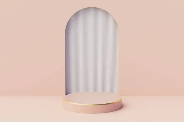 Forma Cilindro Exibição Produto Com Fundo Porta Arco Rosa Pastel — Fotografia de Stock