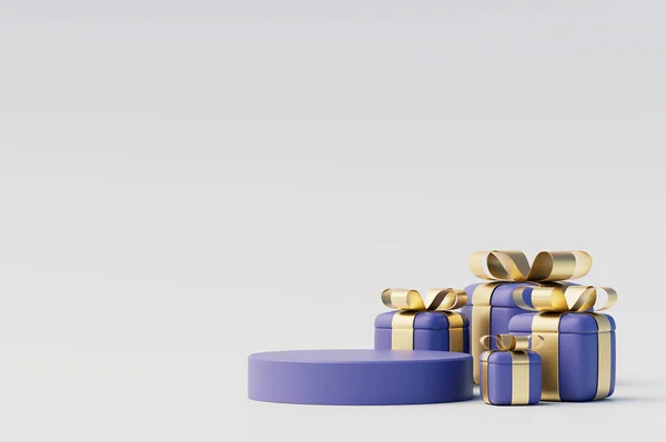 Концепція Різдвяного Фону Подіумом Презентації Продукту Фіолетовий Золотий Геометричний Єкт — стокове фото