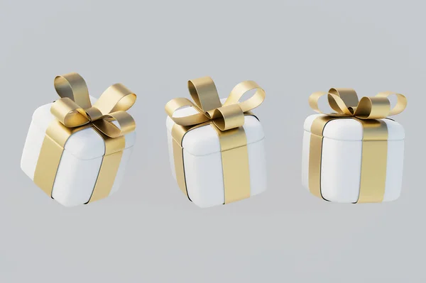 Ікона Біла Подарункова Коробка Золотими Стрічками Набір Ізольовані Білому Тлі — стокове фото
