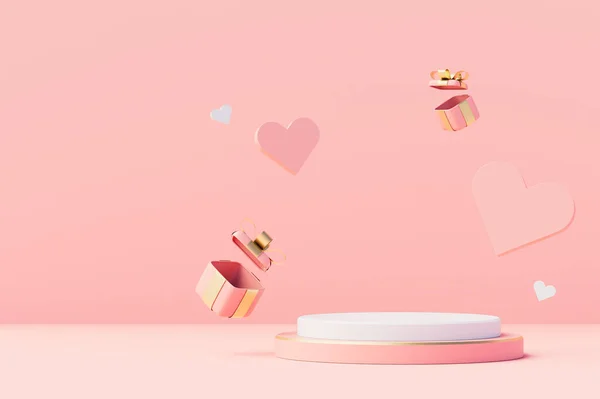 Love Background Concept Mock Scene Podium Geometry Shape Valentine Day — Stok Foto