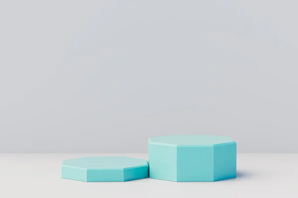 表彰台と抽象的な背景を持つ最小限のシーン 青いパステルカラーのシーン 3Dイラスト — ストック写真