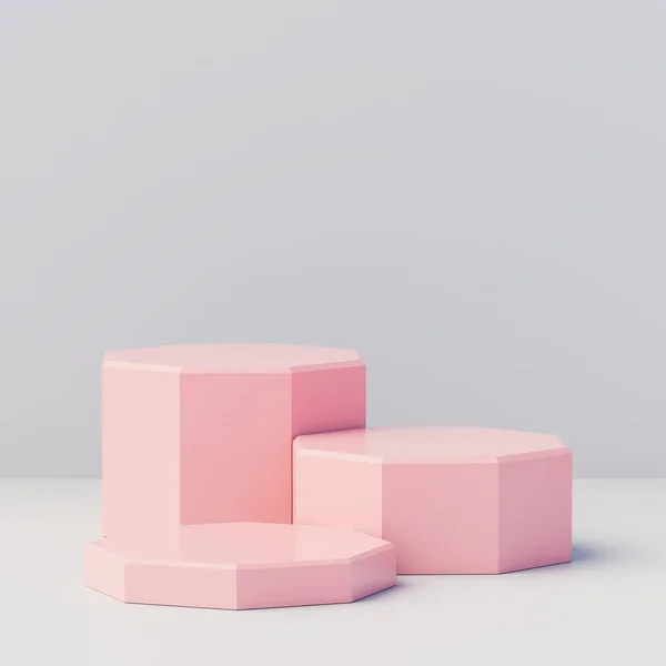 表彰台と抽象的な背景を持つ最小限のシーン ピンクのパステルカラーのシーン 3Dイラスト — ストック写真