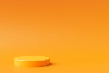 Kozmetik ürün sunumu için geometrik boş silindir kaidesel podyum platformu. Tasarım boşluğunu düzenle. Sarı arka planda modern tarzda soyut kompozisyon. 3d oluşturma