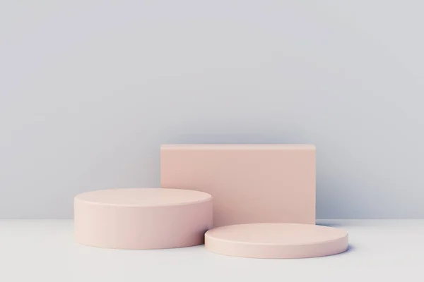 Podyum ve soyut arkaplanı olan en küçük sahne. Pastel renkler sahnesi. 3B illüstrasyon
