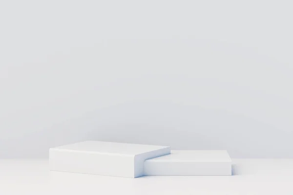 Fondo Blanco Abstracto Con Paso Realista Vacío Pedestal Podio Exhibición —  Fotos de Stock
