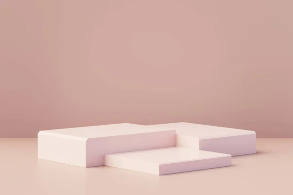 Ürün sunumu için 3 boyutlu geometri podyumu pastel pembe arka plan. 3d oluşturma.
