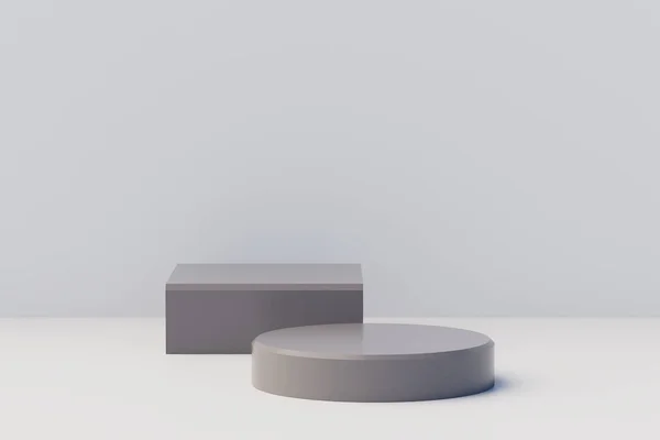 幾何学と抽象最小シーン 白い背景にコンクリート製の台座の表彰台を設置します 化粧品のプレゼンテーションを表示するシーン 空の空間をデザインします 3Dレンダリング — ストック写真