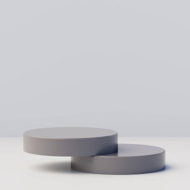 Geometrik ile soyut asgari sahne. Beyaz arka planda beton kaide podyumları. Kozmetik ürünler sunumu için sahne. Tasarım boşluğunu düzenle. 3d oluşturma