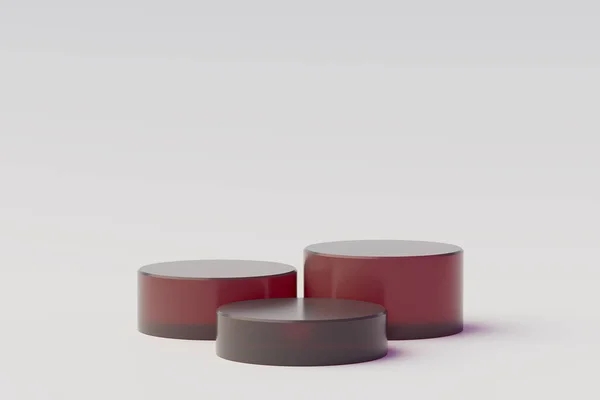 白い背景に赤いガラスの台座の表彰台をステップ 幾何学と抽象最小シーン 化粧品のプレゼンテーションを表示するシーン 3Dレンダリング — ストック写真