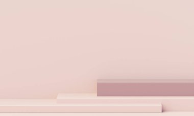 Kozmetik ürün sunumu için kompozisyon boş basamak temel podyumu olan sahne soyut arkaplan. Pastel renklerde Mockup Geometric şekil. Minimum tasarım boşluğu. 3d illüstrasyon