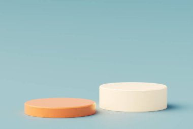 Ürün ve soyut arkaplan için kompozisyon boş pastel silindir yaratıcı kaidesel podyum içeren minimal sahne. Kozmetik platformları geometrik şekilleri taklit eder. 3d oluşturma