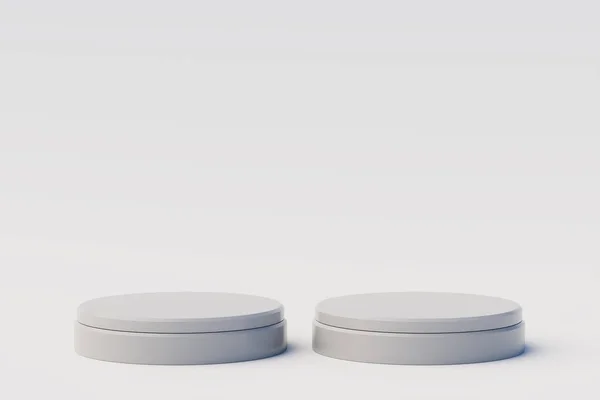 파스텔 실린더로 구성된 작은씬 추상적 배경을 대중적 요소를 화장품을 기하학적 — 스톡 사진