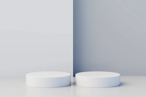 化粧品のプレゼンテーションのための幾何学的なステップ白い台座の表彰台プラットフォーム 3Dイラスト — ストック写真