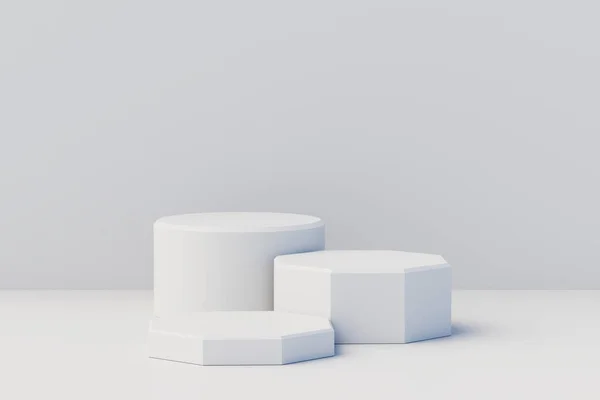 Geometric Step White Pedestal Podium Platform Cosmetic Product Presentation Mock — Stock Photo, Image
