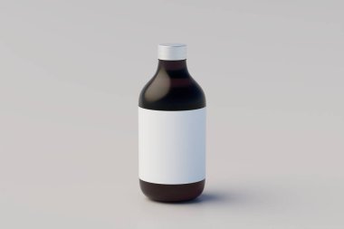 Cold Brew Coffee Amber. Brown Small Glass Bottle Packaging Mockup simple Bottles. 3D Rendering