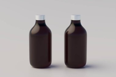 Minimal Concept. Cold Brew Coffee Amber. Brown Medium Glass Bottle Packaging Mockup. Multiple Bottles. 3D Rendering