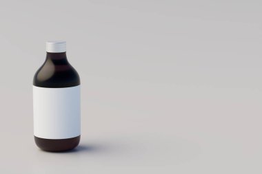 Minimal Concept. Cold Brew Coffee Amber. Brown Medium Glass Bottle Packaging Mockup. Simple Bottle. 3D Rendering