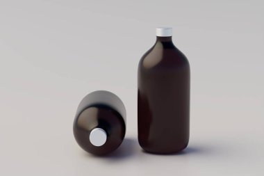 Minimalistic concept. Cold Brew Coffee Amber. Brown Large Glass Bottle Packaging Mockup. Multiple Bottles. Blank Label. 3D Rendering