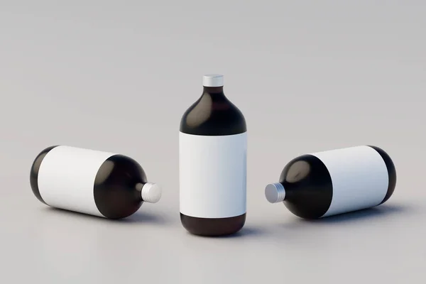 Minimalistic concept. Cold Brew Coffee Amber. Brown Large Glass Bottle Packaging Mockup. Multiple Bottles. Blank Label. 3D Rendering
