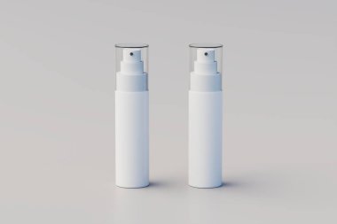 White Plastic Spray Bottle Mockup - Multiple Bottles. 3D Rendering