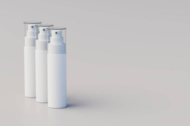 White Plastic Spray Bottle Mockup. Multiple Bottles. 3D Rendering