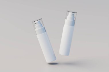 White Plastic Spray Bottle Mockup. Multiple Bottles. 3D Rendering