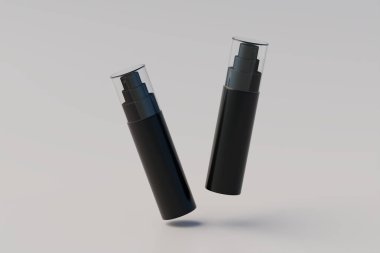 Black Plastic Spray Bottle Mockup. Multiple Bottles. 3D Rendering