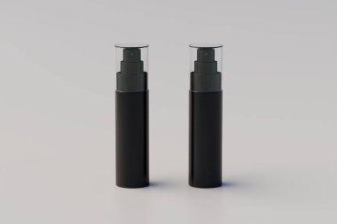 Black Plastic Spray Bottle Mockup. Multiple Bottles. 3D Rendering