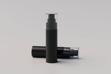 Black Plastic Spray Bottle Mockup. Multiple Bottles. 3D Rendering
