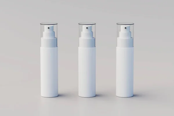 White Plastic Spray Bottle Mockup - Multiple Bottles. 3D Rendering