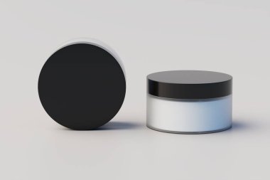 Black and White Plastic Cosmetic. Multiple Jars Mockup. 3D Rendering
