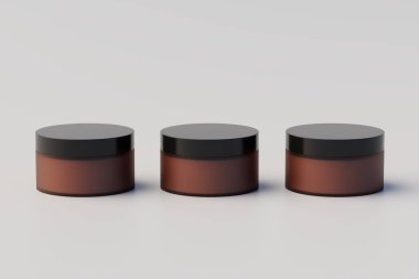 Amber Glass Cosmetic Multiple Jars Mockup. 3D Rendering