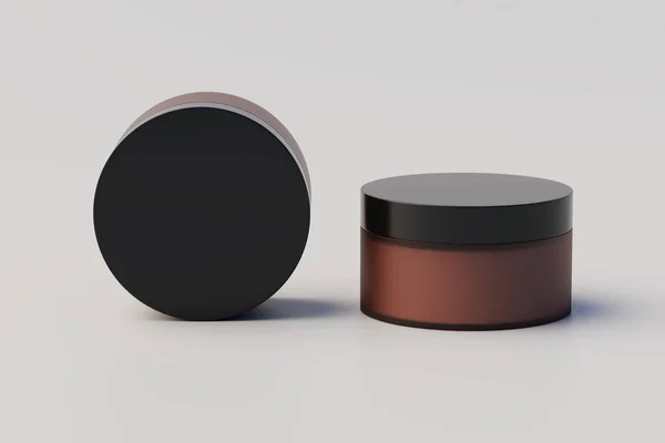 Amber Glass Cosmetic Multiple Jars Mockup. 3D Rendering