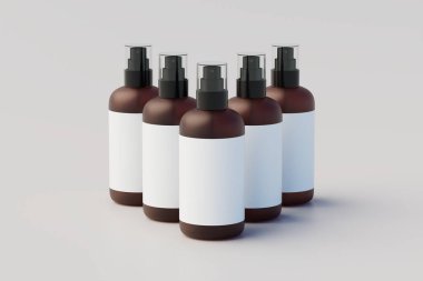 Minimal concept. Multiple Spray Bottle Mockup. 3D Illustration