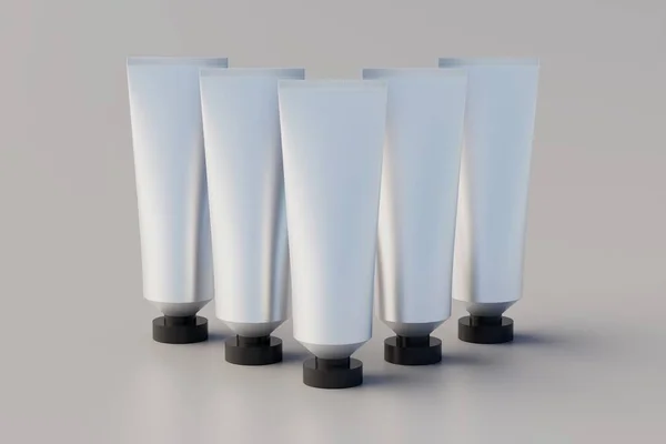 Plastic Aluminum Cosmetic Paint Multiple Tube Mockup. 3D Rendering