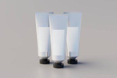 Aluminum Plastic Cosmetic Multiple Paint Tube Mockup Blank Label. 3D Illustration
