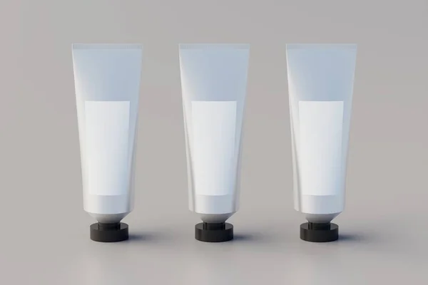 Aluminum Plastic Cosmetic Multiple Paint Tube Mockup Blank Label. 3D Illustration
