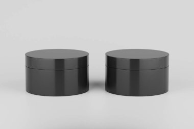 Black Plastic Cosmetic Multiple Jars Mockup. 3D Illustration