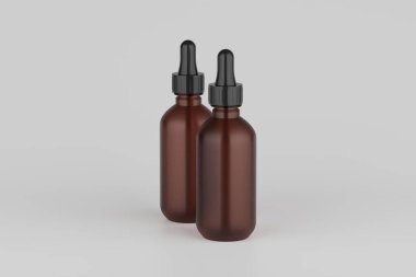 Amber Glass Dropper Mockup Multiple Bottles. 3D Rendering