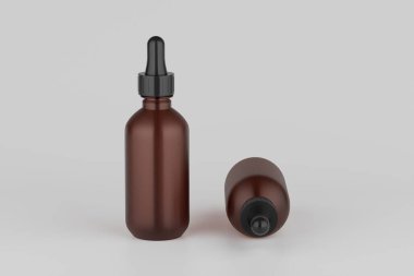 Amber Glass Dropper Mockup Multiple Bottles. 3D Rendering