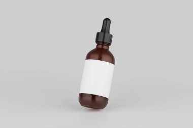 Amber Glass Dropper Mockup Multiple Bottles. Blank Label. 3D Illustration